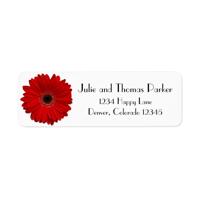 Red Gerbera Daisy Wedding Return Address Label (Front)