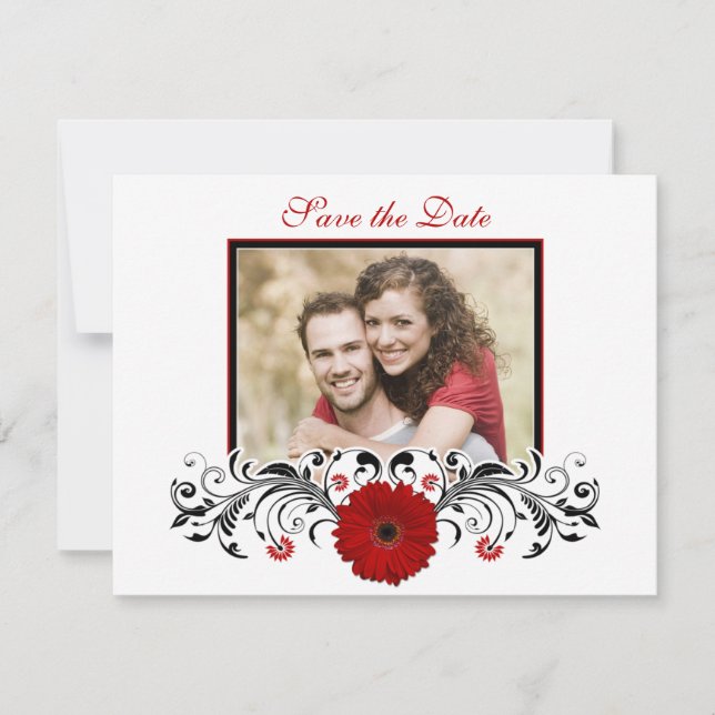 Red Gerbera Floral Save the Date Card (Front)