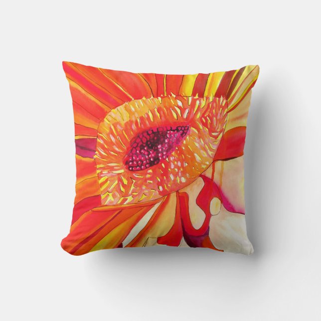 Red Gerbera flower watercolor painting art Cushion (Front)