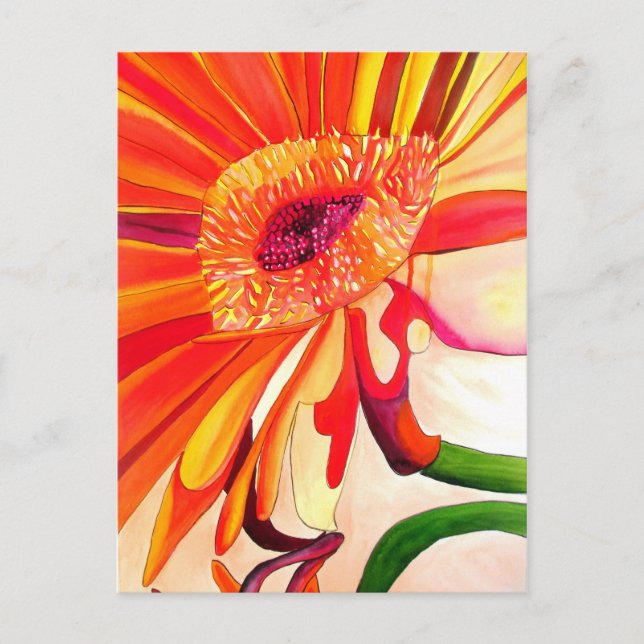 Red Gerbera flower watercolor painting art Postcard (Front)