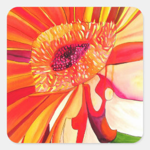 Red Gerbera flower watercolor painting art Square Sticker