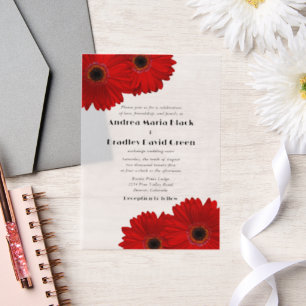 Red Gerbera Gerber Daisy Flower Wedding Vellum Invitations