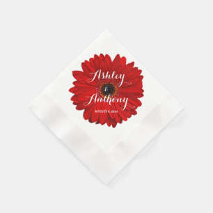 Red Gerbera Gerber Daisy Personalised Wedding Napkin
