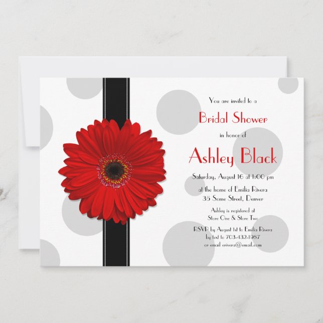 Red Gerbera Polka Dot Bridal Shower Invitation (Front)