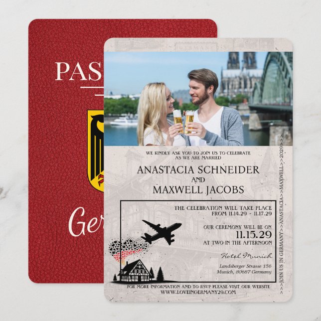 Red Germany Passport Wedding Invitation (Front/Back)