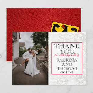 Red Germany Wedding Photo Thank You Card