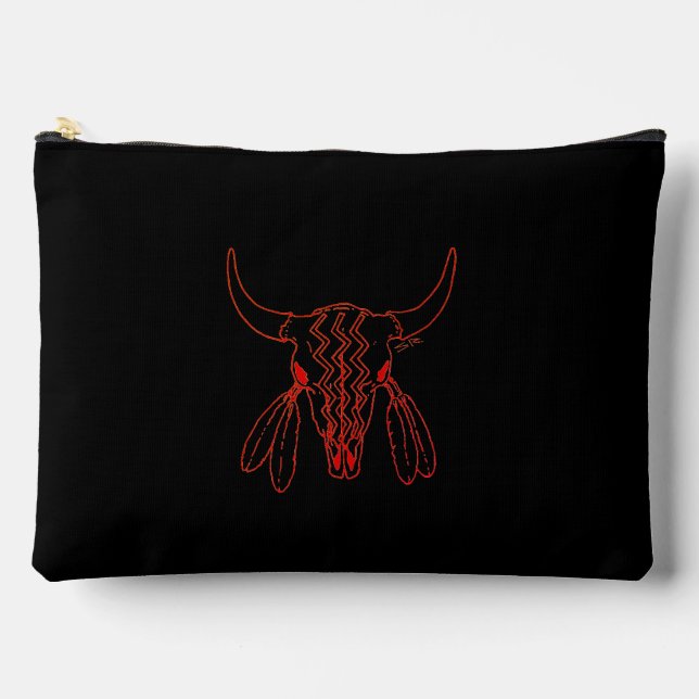 Red Ghost Dance Buffalo black accessory bag pouch (Front)