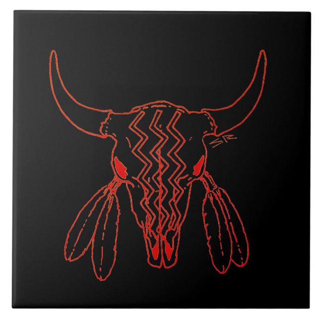 Red Ghost Dance Buffalo black large tile closeup (Front)