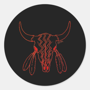 Red Ghost Dance Buffalo black round large stickers