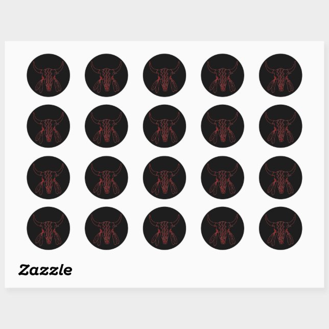 Red Ghost Dance Buffalo black round small stickers (Sheet)
