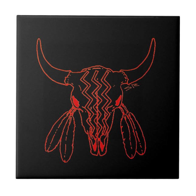 Red Ghost Dance Buffalo black small tile closeup (Front)