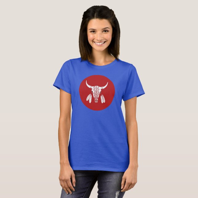Red Ghost Dance Buffalo circle women blue t-shirt (Front Full)