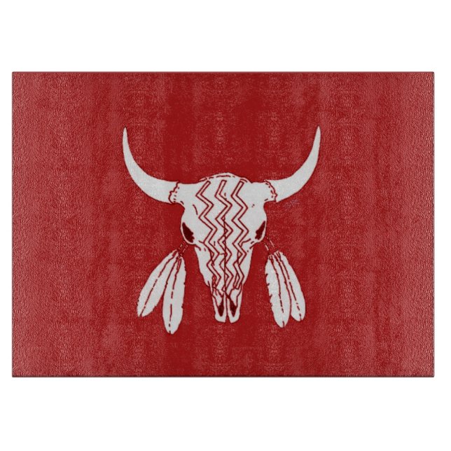 Red Ghost Dance Buffalo glass cutting board (Front)