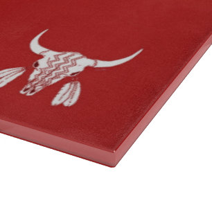 Red Ghost Dance Buffalo glass cutting board
