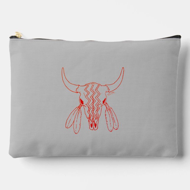 Red Ghost Dance Buffalo gray accessory bag pouch (Front)