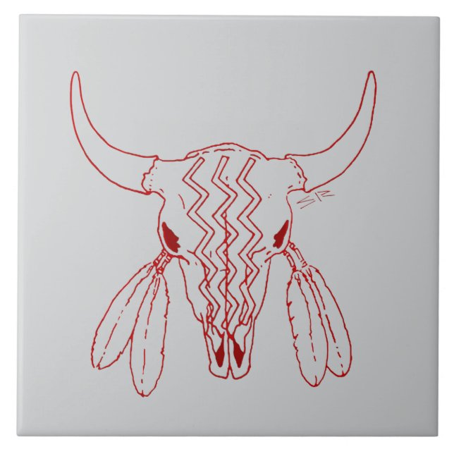 Red Ghost Dance Buffalo gray large tile closeup (Front)