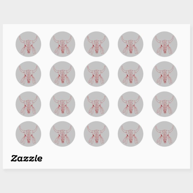 Red Ghost Dance Buffalo grey round small stickers (Sheet)