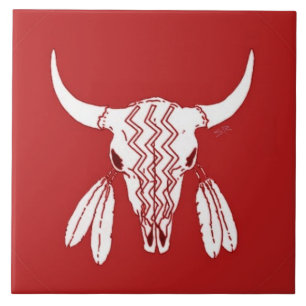 Red Ghost Dance Buffalo large tile closeup