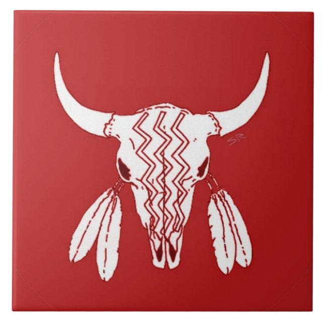 Red Ghost Dance Buffalo large tile closeup (Front)
