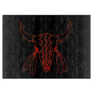 Red Ghost Dance Buffalo line black cutting board
