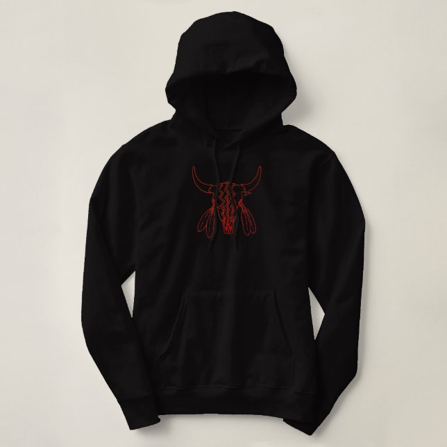Red Ghost Dance Buffalo line black hoodie (Design Front)