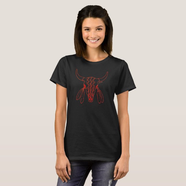 Red Ghost Dance Buffalo line black t-shirt (Front Full)