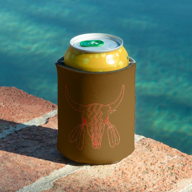 Red Ghost Dance Buffalo line brown can cooler (In Situ Pool)