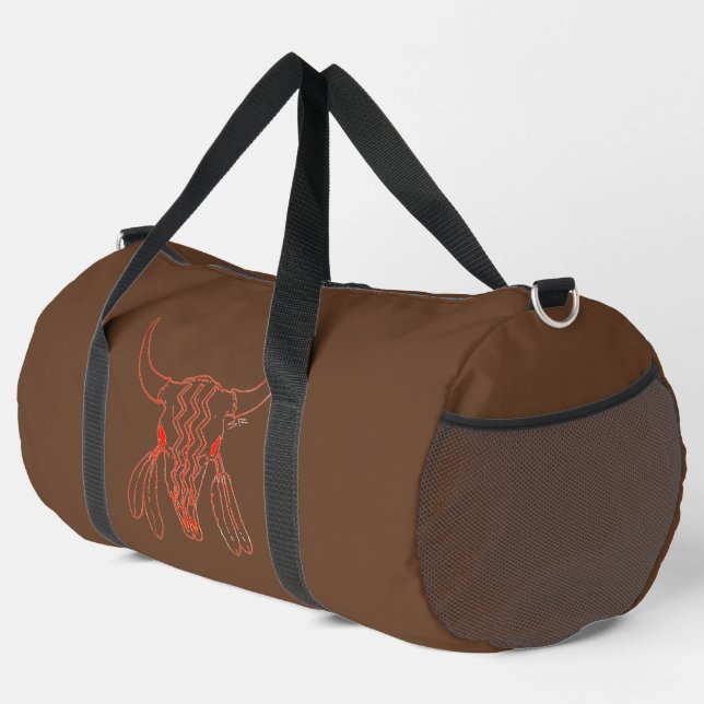 Red Ghost Dance Buffalo line brown duffel bag (Right Corner)