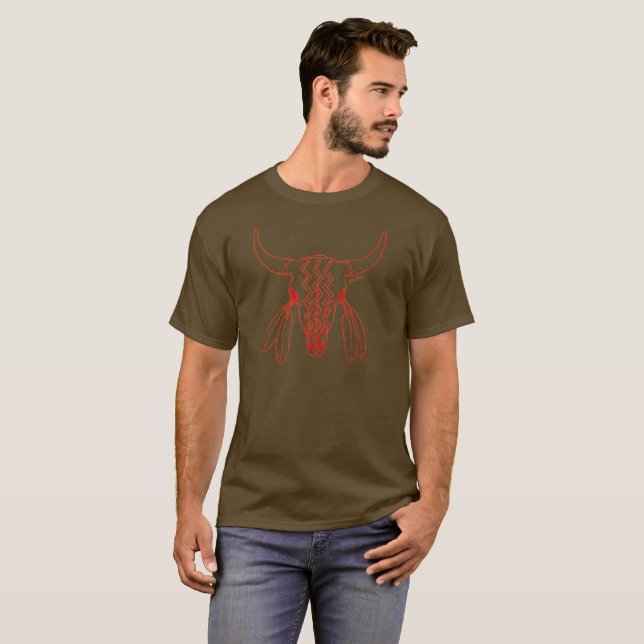 Red Ghost Dance Buffalo line brown t-shirt (Front Full)