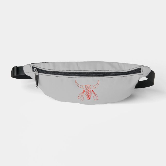 Red Ghost Dance Buffalo line gray fanny pack (Front)