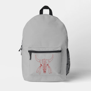 Red Ghost Dance Buffalo line grey backpack