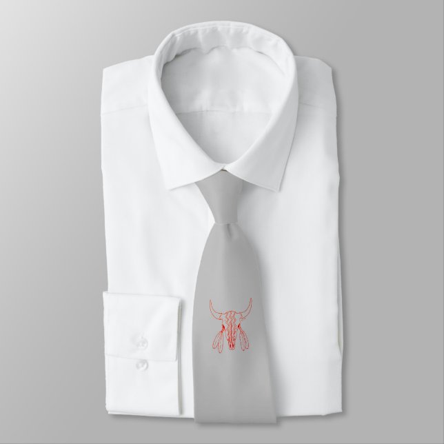 Red Ghost Dance Buffalo line grey necktie (Tied)