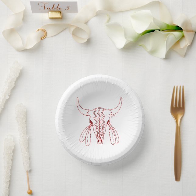 Red Ghost Dance Buffalo line paper bowls Plate (Wedding)