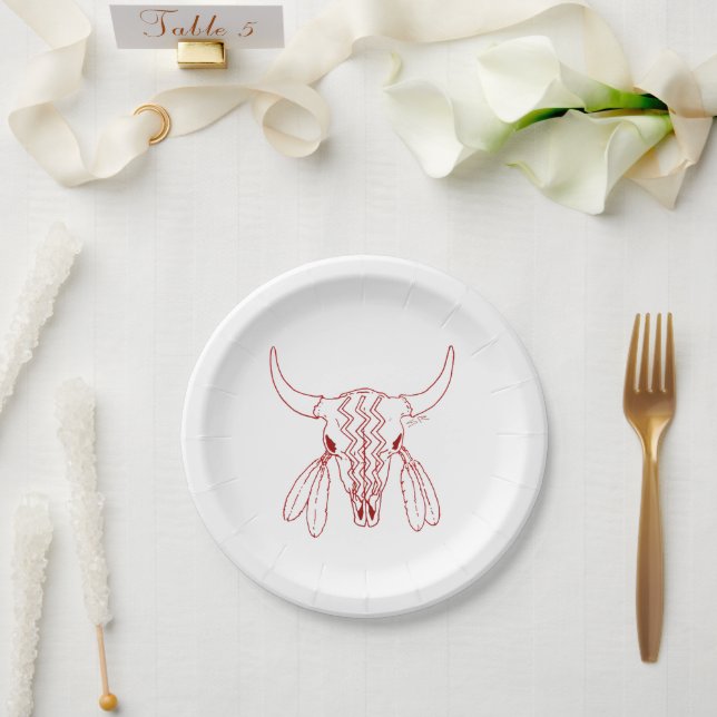 Red Ghost Dance Buffalo line paper plates (Wedding)