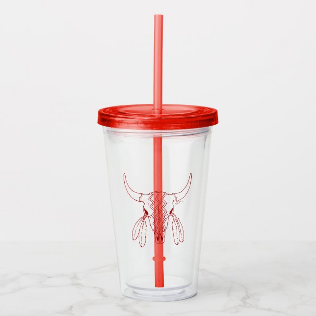 Red Ghost Dance Buffalo line red acrylic tumbler (Front)