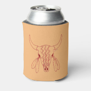 Red Ghost Dance Buffalo line tan can cooler 2 side
