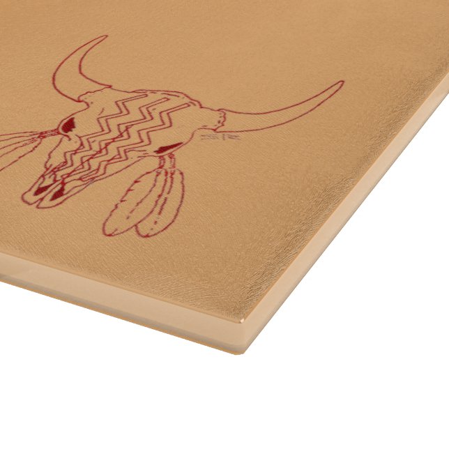 Red Ghost Dance Buffalo line tan cutting board (Corner)