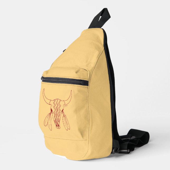 Red Ghost Dance Buffalo line tan sling backpack (Right Corner)