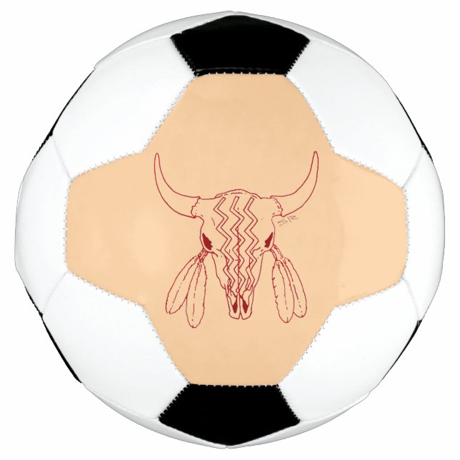 Red Ghost Dance Buffalo line tan soccer ball (Front)