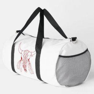 Red Ghost Dance Buffalo line white duffel bag
