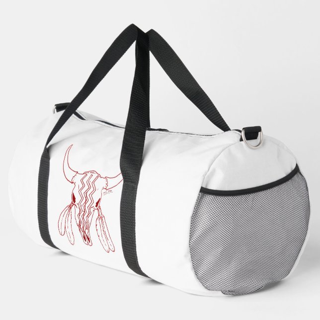 Red Ghost Dance Buffalo line white lg duffel bag (Right Corner)