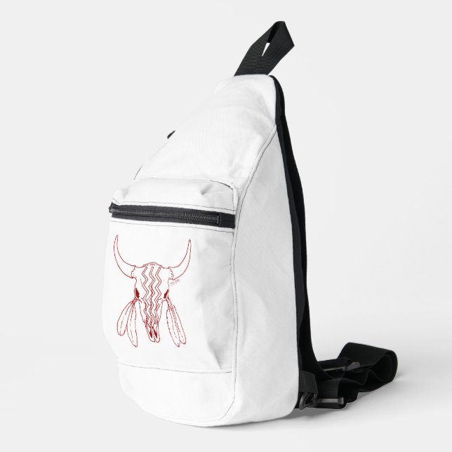 Red Ghost Dance Buffalo line white sling backpack (Right Corner)