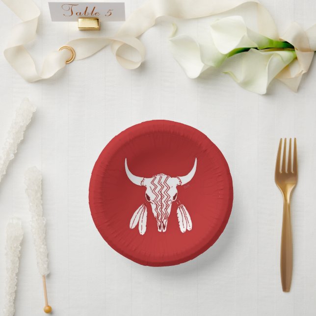 Red Ghost Dance Buffalo paper bowls Paper Plate (Wedding)