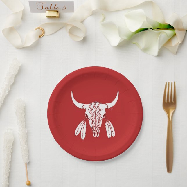 Red Ghost Dance Buffalo paper plates (Wedding)