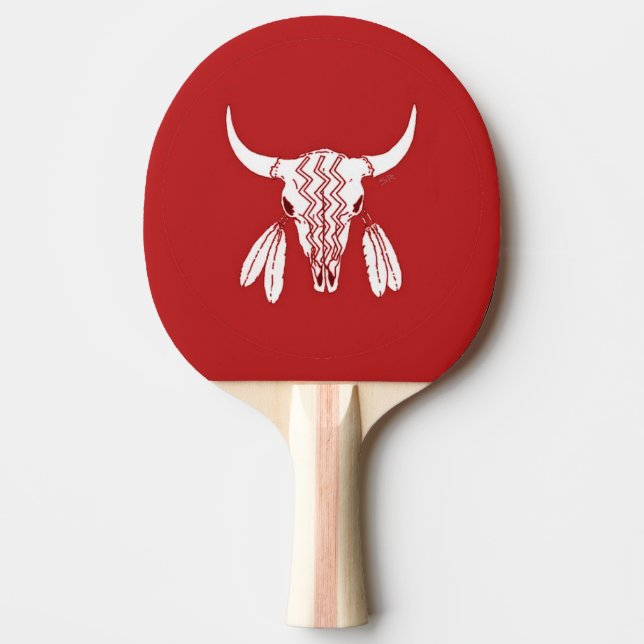 Red Ghost Dance Buffalo ping pong paddle (Front)