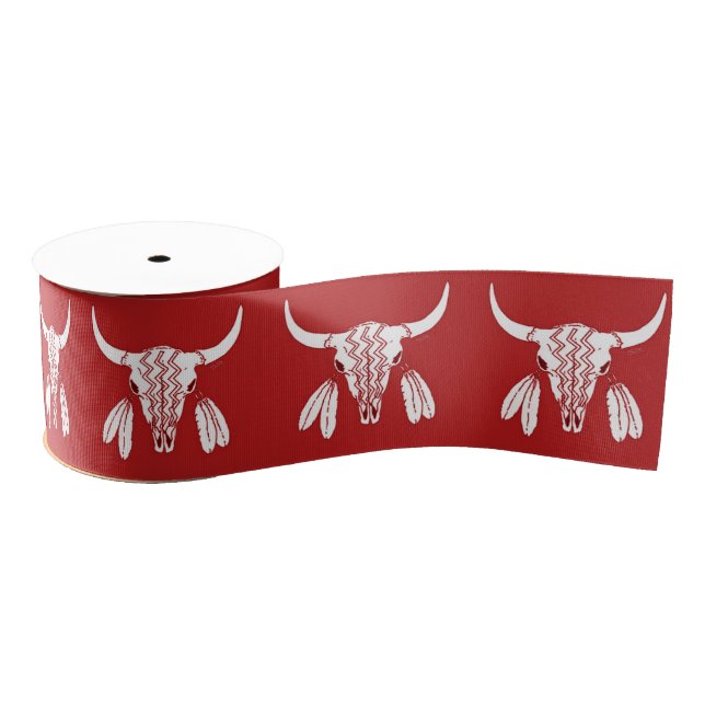 Red Ghost Dance Buffalo ribbon spool Grosgrain Ribbon (Spool)