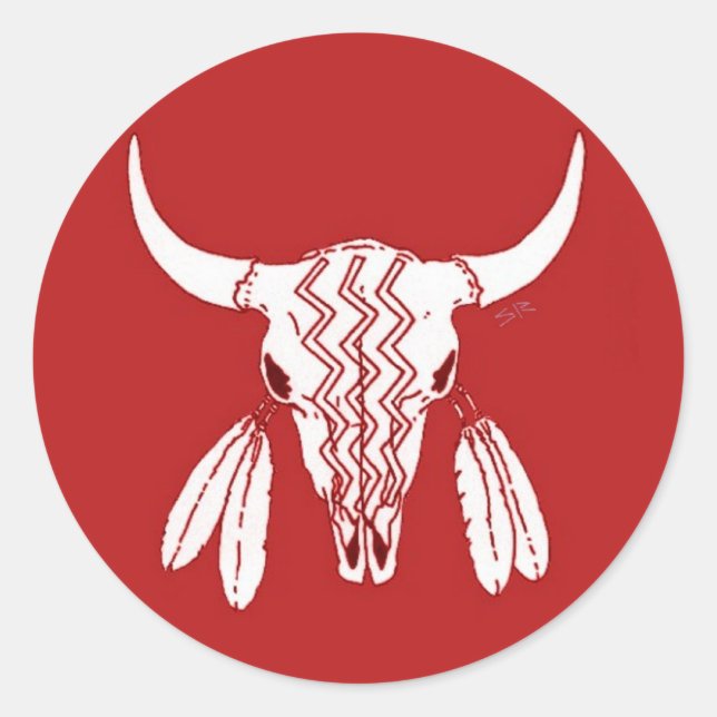 Red Ghost Dance Buffalo round small stickers (Front)