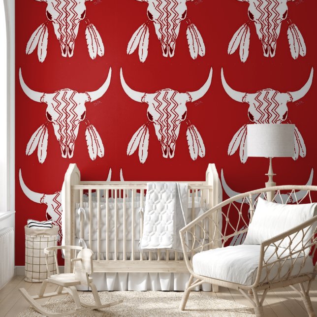 Red Ghost Dance Buffalo smooth vinyl wallpaper (Kids)