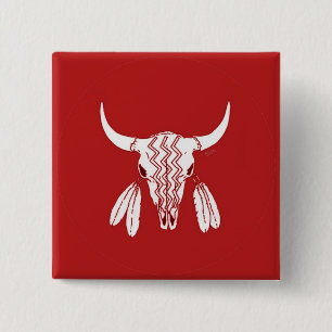 Red Ghost Dance Buffalo square button