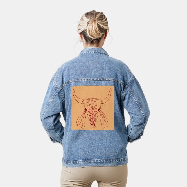 Red Ghost Dance Buffalo tan women denim jacket (Model)